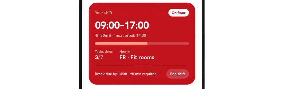 Staff shift progress and break timer