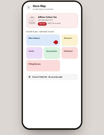 Store map locating an item in real time